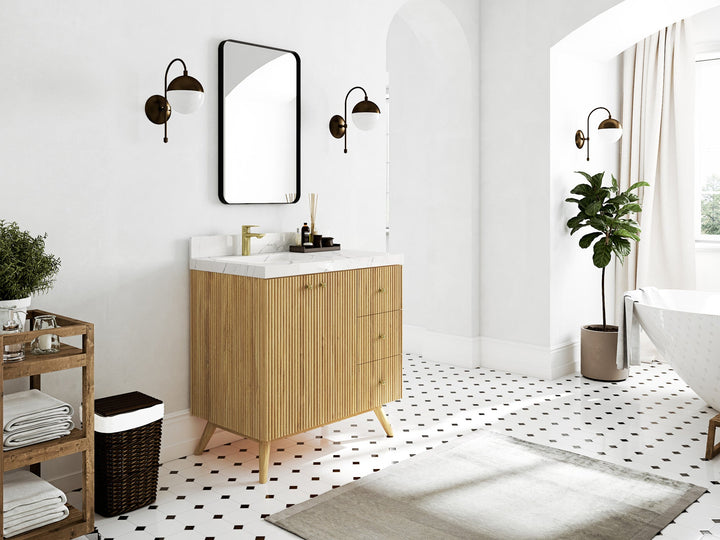 Pasadena Teak Wood 36 in. W x 22 in. D Left Offset Sink Bathroom Vanity - photo 2