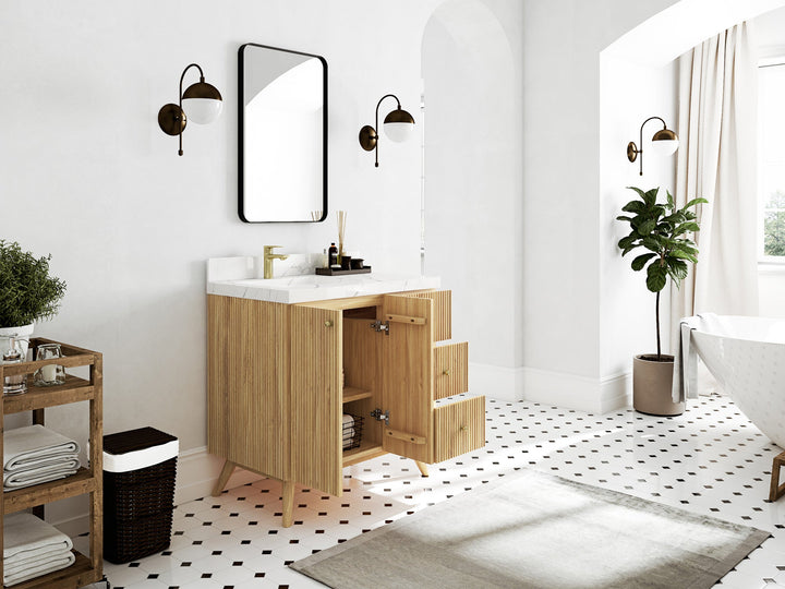 Pasadena Teak Wood 36 in. W x 22 in. D Left Offset Sink Bathroom Vanity - photo 3