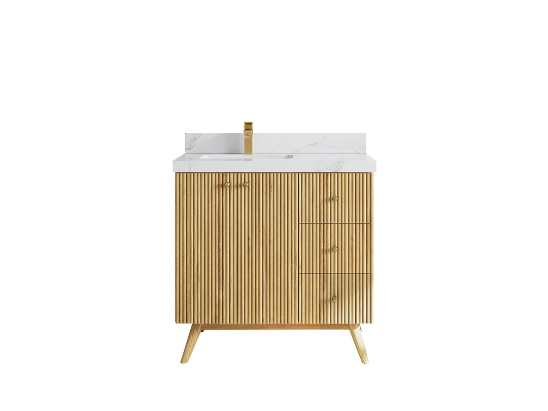 Pasadena Teak Wood 36 in. W x 22 in. D Left Offset Sink Bathroom Vanity - Willow Bath and Vanity