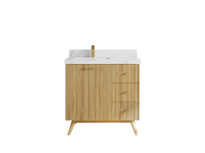 Pasadena Teak Wood 36 in. W x 22 in. D Left Offset Sink Bathroom Vanity - photo 24