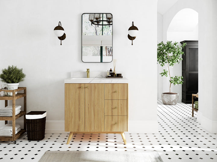 Pasadena Teak Wood 36 in. W x 22 in. D Left Offset Sink Bathroom Vanity - photo 4