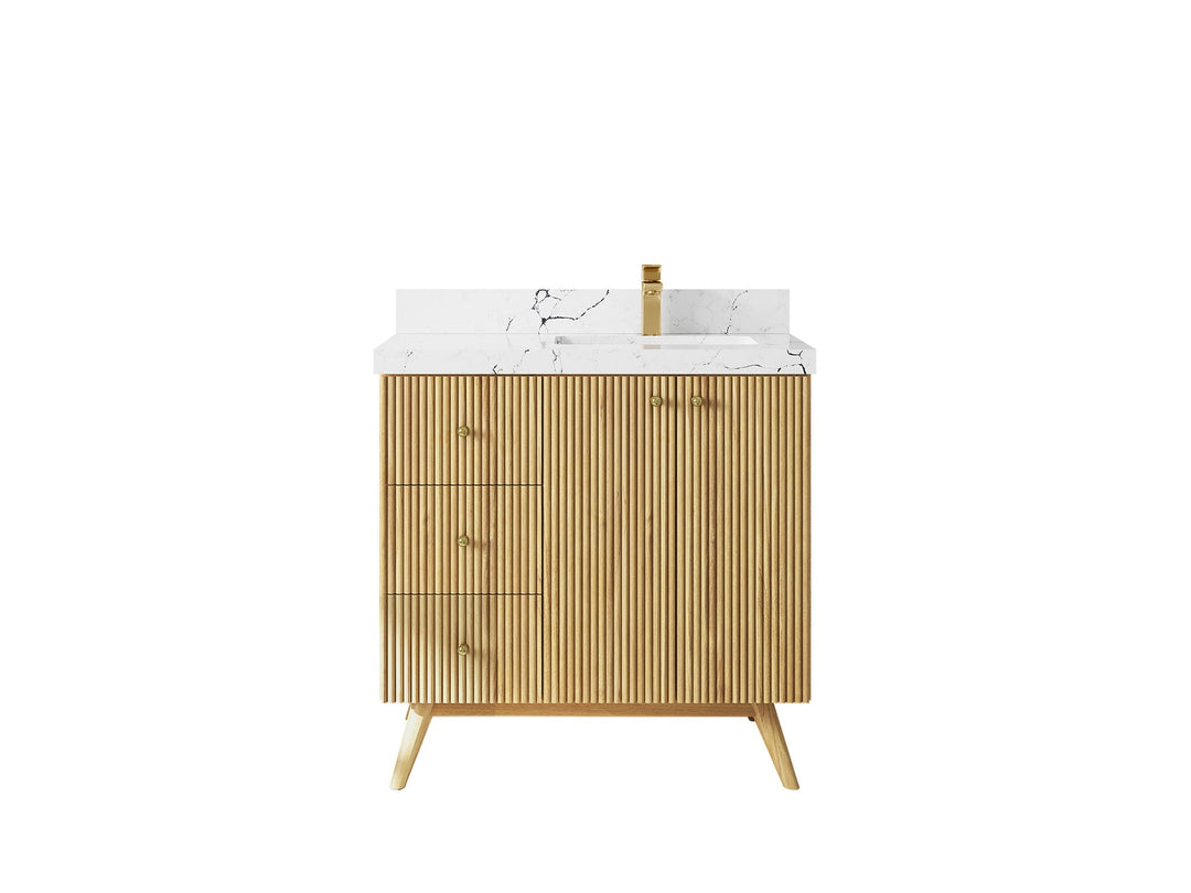 Pasadena Teak Wood 36 in. W x 22 in. D Right Offset Sink Bathroom Vanity - Willow Bath and Vanity