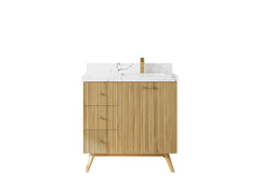 Pasadena Teak Wood 36 in. W x 22 in. D Right Offset Sink Bathroom Vanity - photo 24