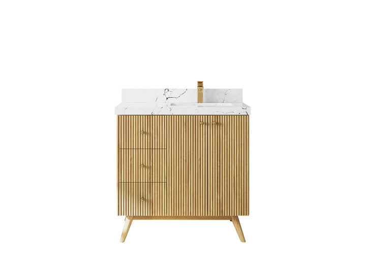 Pasadena Teak Wood 36 in. W x 22 in. D Right Offset Sink Bathroom Vanity - photo 24