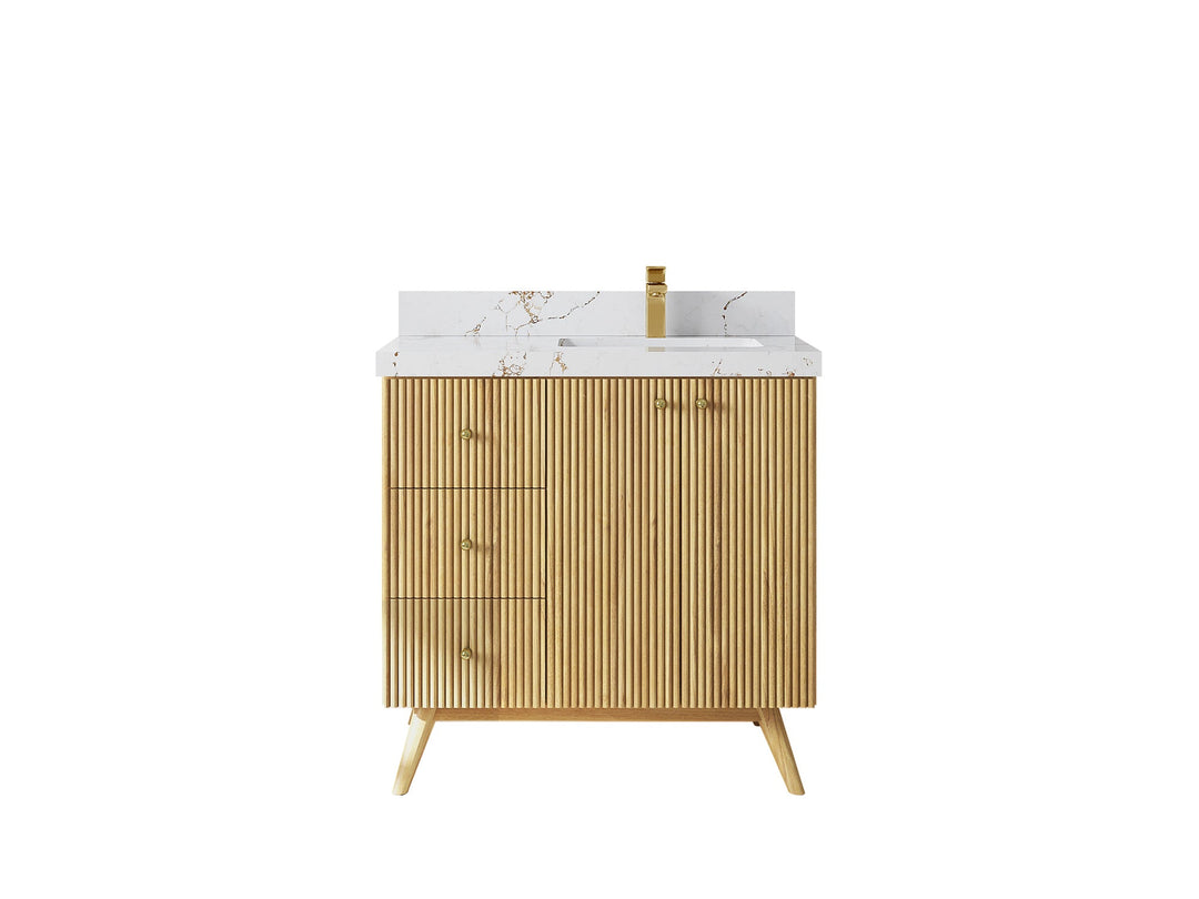 Pasadena Teak Wood 36 in. W x 22 in. D Right Offset Sink Bathroom Vanity - Willow Bath and Vanity