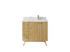 Pasadena Teak Wood 36 in. W x 22 in. D Right Offset Sink Bathroom Vanity - photo 23