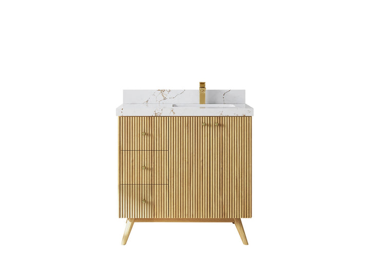 Pasadena Teak Wood 36 in. W x 22 in. D Right Offset Sink Bathroom Vanity - photo 23