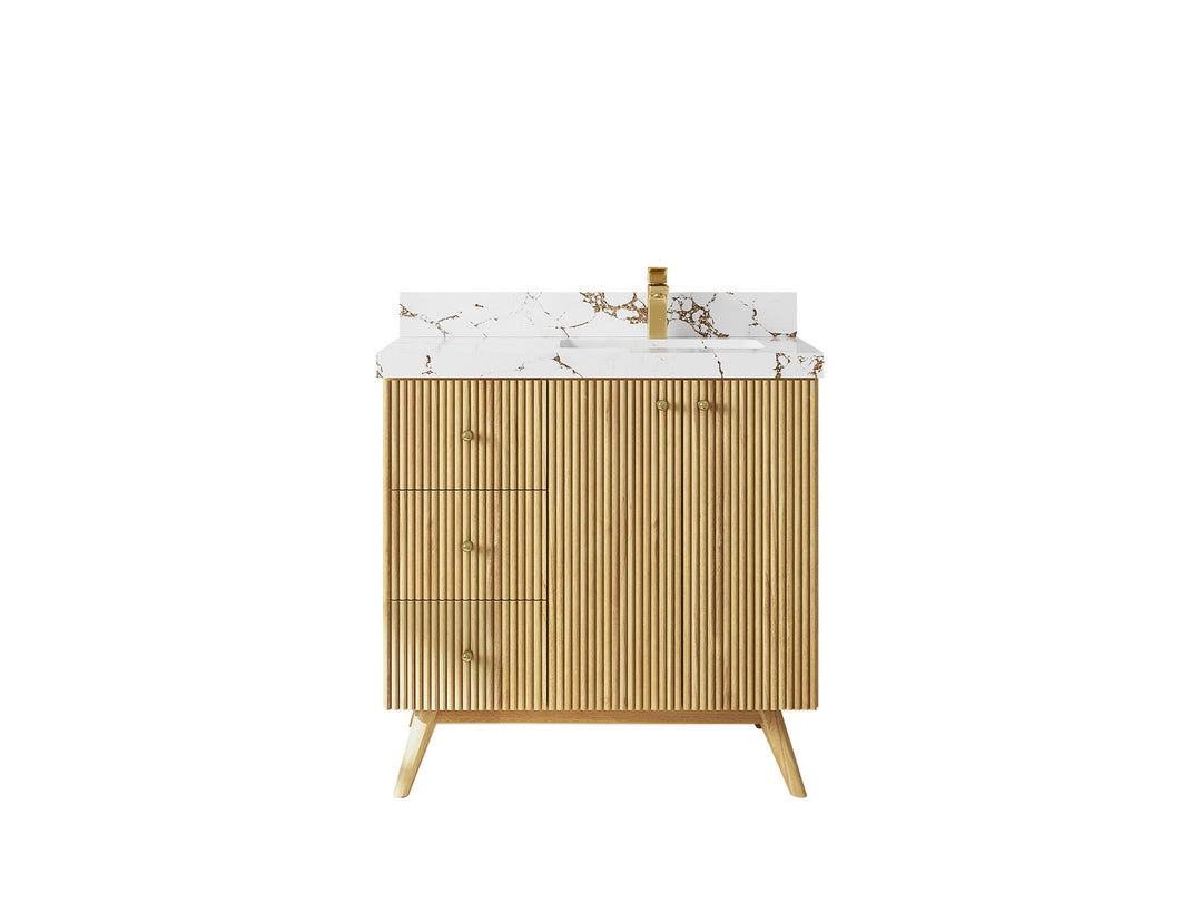 Pasadena Teak Wood 36 in. W x 22 in. D Right Offset Sink Bathroom Vanity - Willow Bath and Vanity