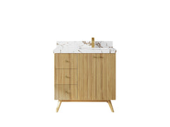 Pasadena Teak Wood 36 in. W x 22 in. D Right Offset Sink Bathroom Vanity - photo 22