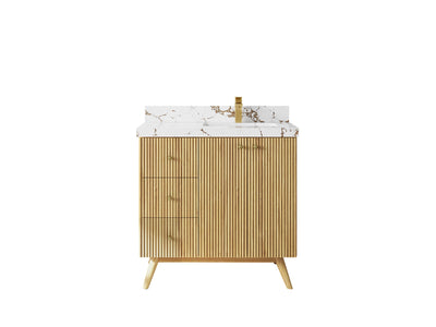 Pasadena Teak Wood 36 in. W x 22 in. D Right Offset Sink Bathroom Vanity - Willow Bath and Vanity