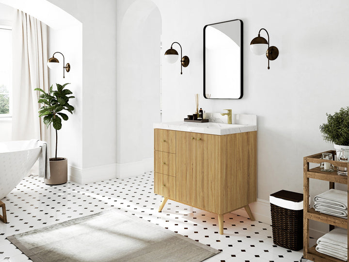 Pasadena Teak Wood 36 in. W x 22 in. D Right Offset Sink Bathroom Vanity - photo 2