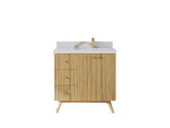 Pasadena Teak Wood 36 in. W x 22 in. D Right Offset Sink Bathroom Vanity - photo 20