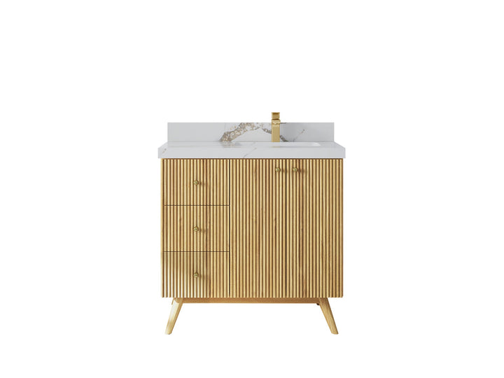 Pasadena Teak Wood 36 in. W x 22 in. D Right Offset Sink Bathroom Vanity - photo 20