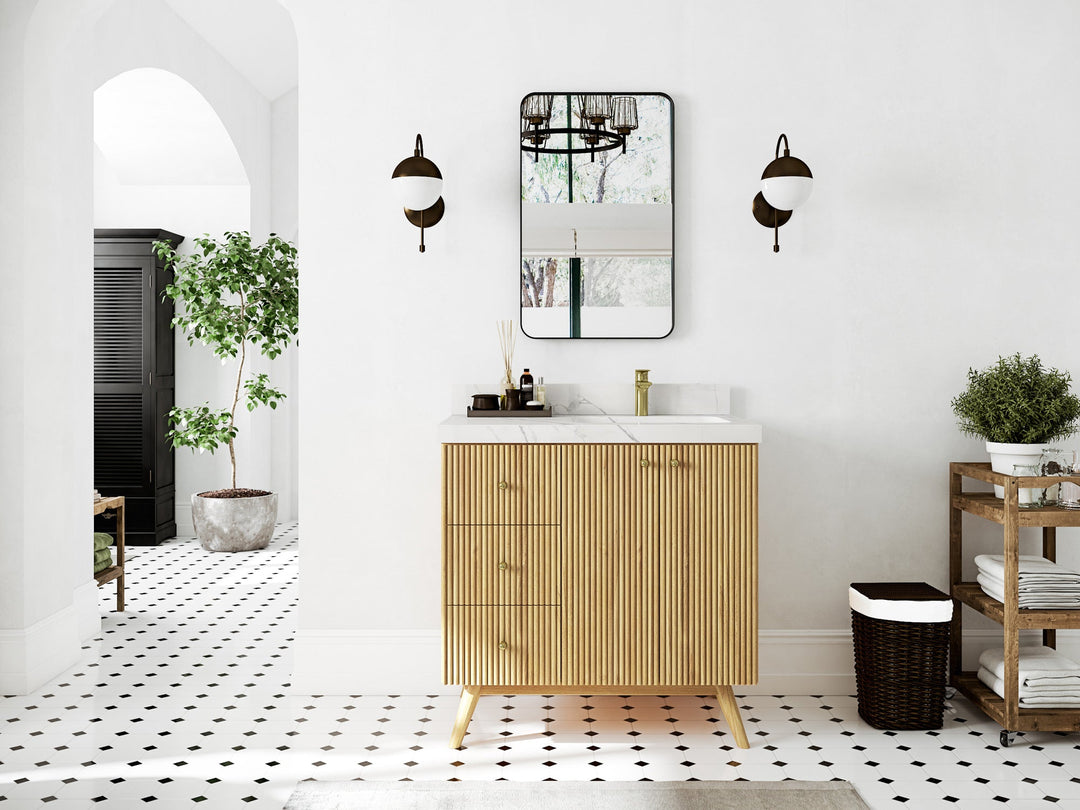 Pasadena Teak Wood 36 in. W x 22 in. D Right Offset Sink Bathroom Vanity - Willow Bath and Vanity