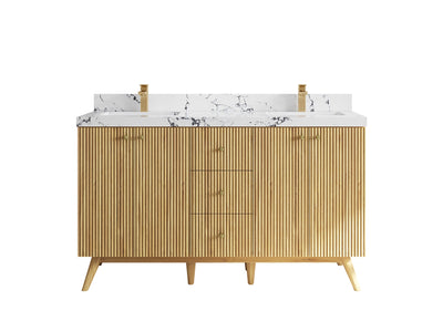 Pasadena Teak Wood 60 in. W x 22 in. D Double Sink Bathroom Vanity - Willow Bath and Vanity