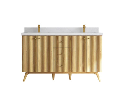 Pasadena Teak Wood 60 in. W x 22 in. D Double Sink Bathroom Vanity - Willow Bath and Vanity