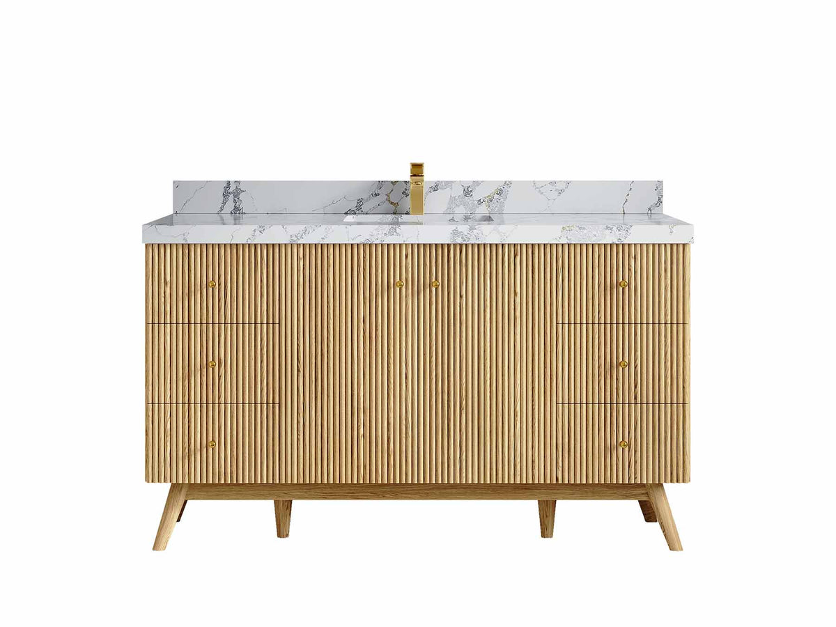 Pasadena Teak Wood 60 in. W x 22 in. D Single Sink Bathroom Vanity - Willow Bath and Vanity