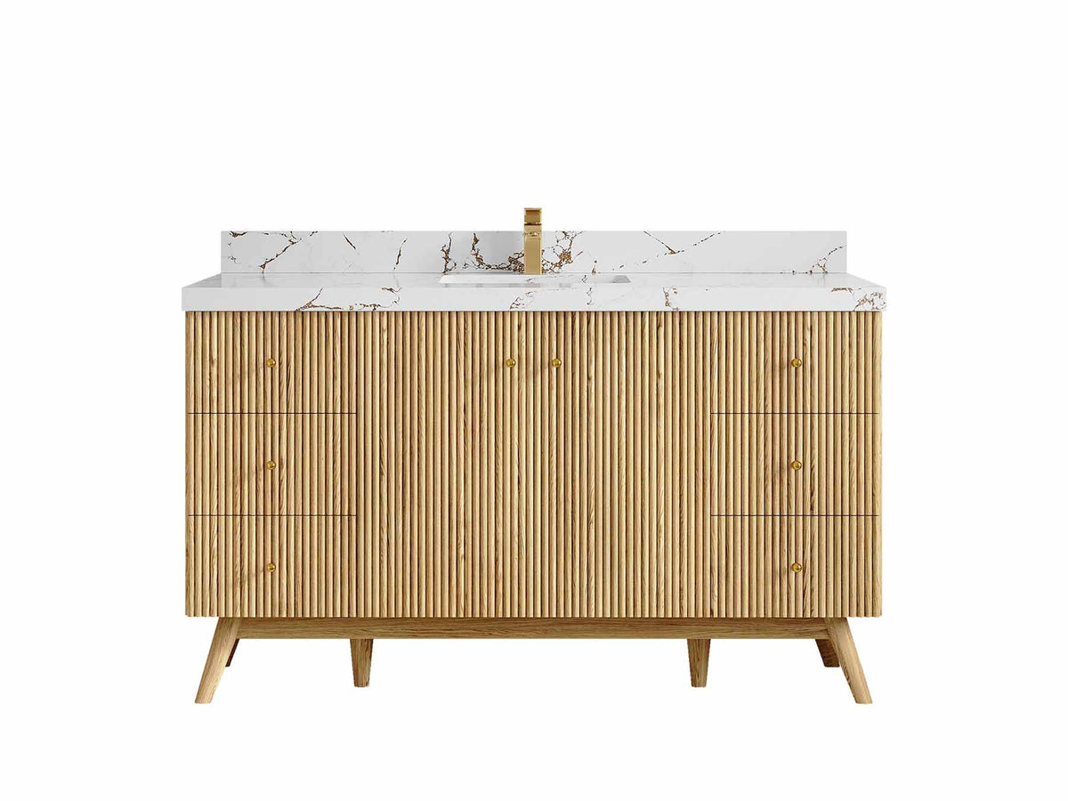 Pasadena Teak Wood 60 in. W x 22 in. D Single Sink Bathroom Vanity - Willow Bath and Vanity