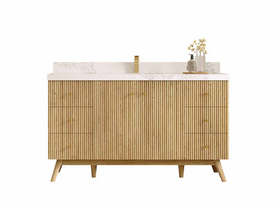 Pasadena Teak Wood 60 in. W x 22 in. D Single Sink Bathroom Vanity - Willow Bath and Vanity