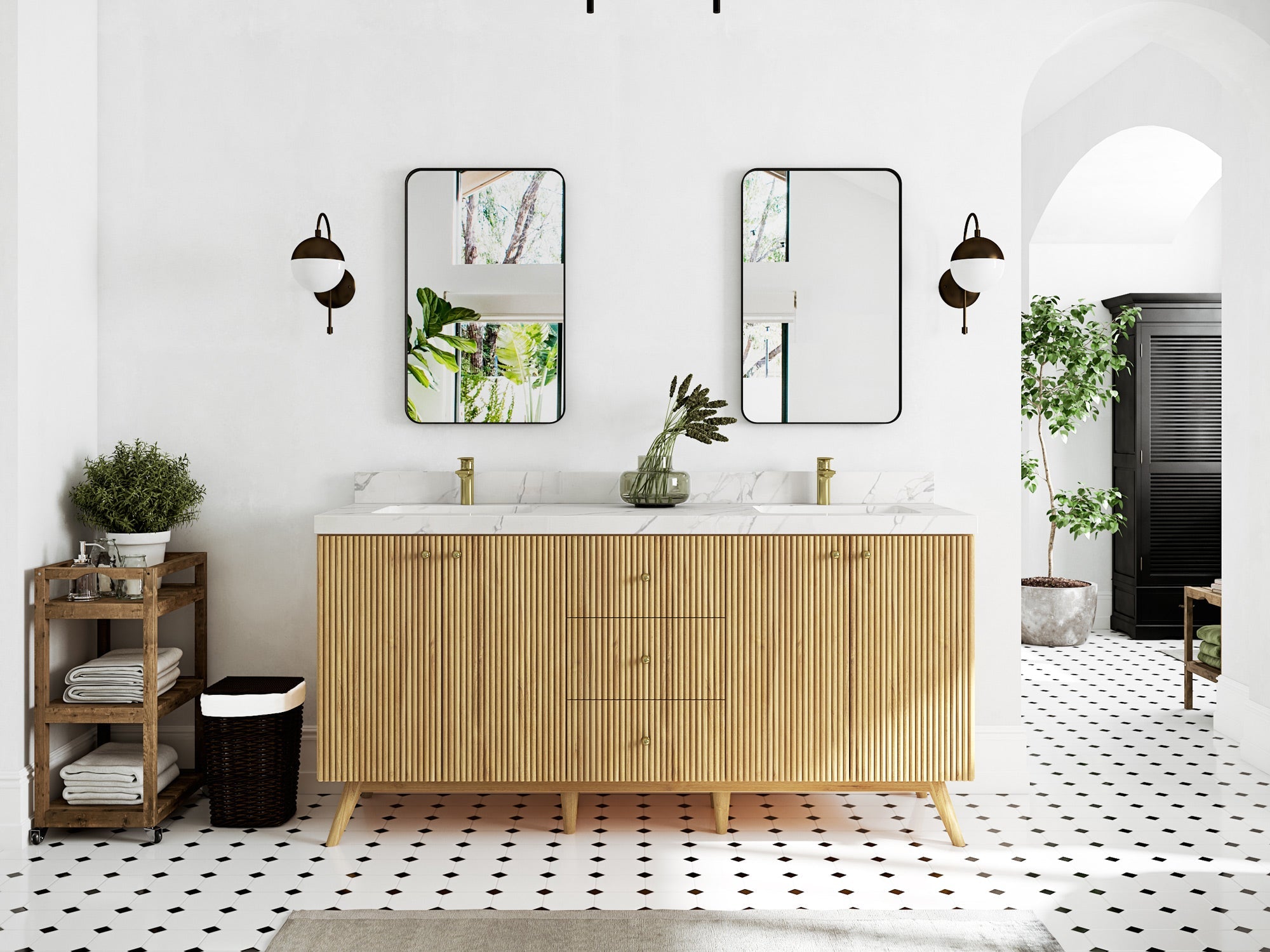 Pasadena Teak Wood 72 in. W x 22 in. D Double Sink Bathroom Vanity - Willow Bath and Vanity