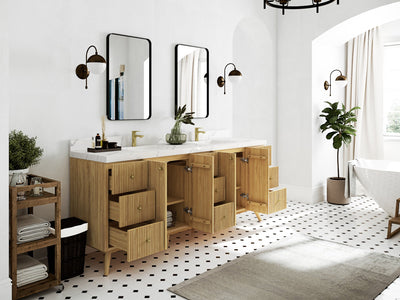 Pasadena Teak Wood 84 in. W x 22 in. D Double Sink Bathroom Vanity - Willow Bath and Vanity