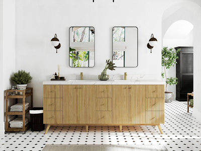 Pasadena Teak Wood 84 in. W x 22 in. D Double Sink Bathroom Vanity - Willow Bath and Vanity