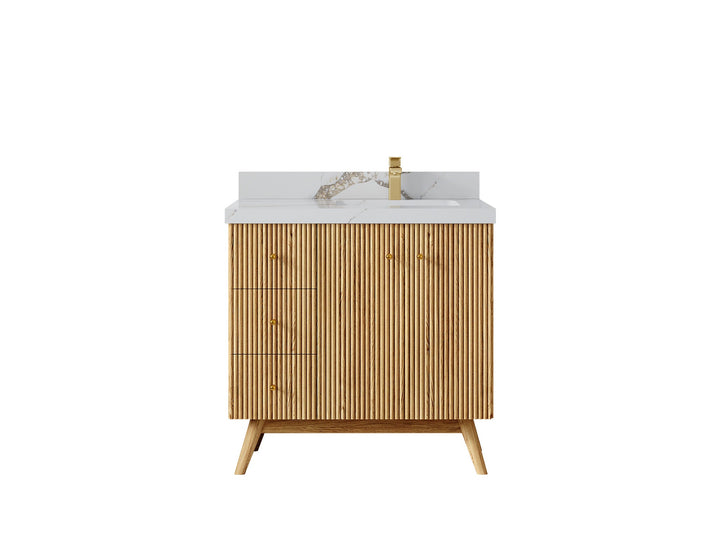 Pasadena White Oak 36 in. W x 22 in. D Right Offset Sink Bathroom Vanity - photo 12