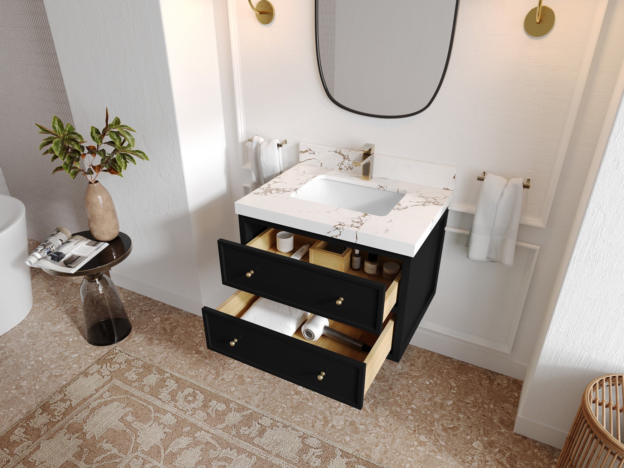 Roswell Floating 30 in. W x 22 in. D Single Sink Bathroom Vanity - Willow Bath and Vanity