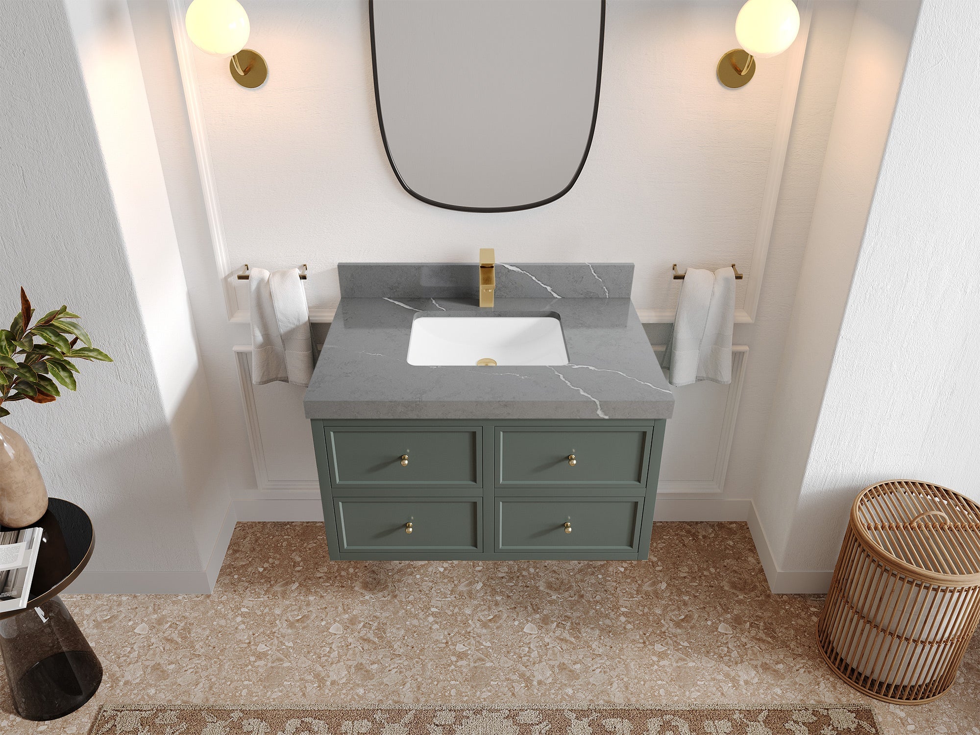 Roswell Floating 36 in. W x 22 in. D Center Sink Bathroom Vanity - Willow Bath and Vanity
