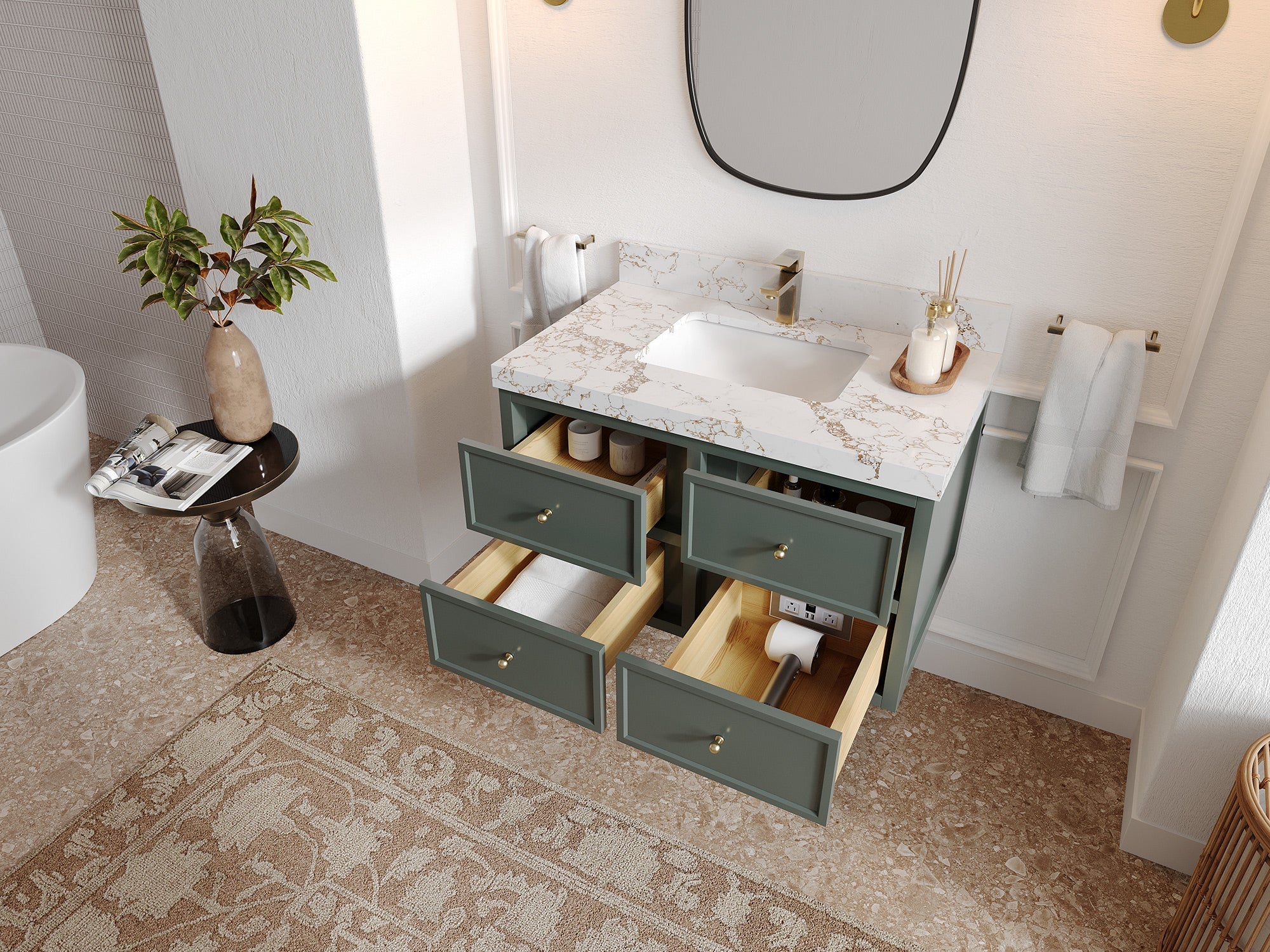 Roswell Floating 36 in. W x 22 in. D Center Sink Bathroom Vanity - Willow Bath and Vanity