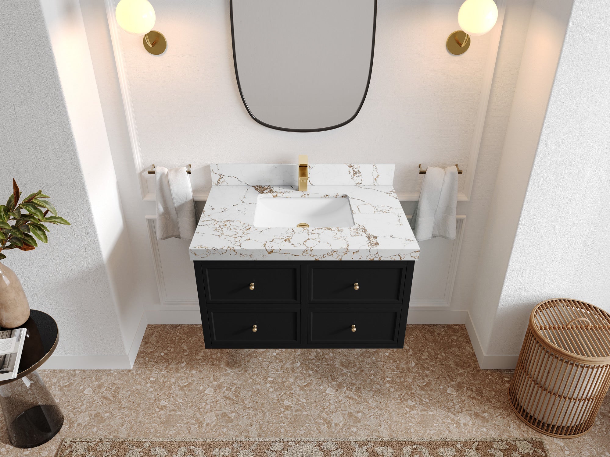 Roswell Floating 36 in. W x 22 in. D Center Sink Bathroom Vanity - Willow Bath and Vanity