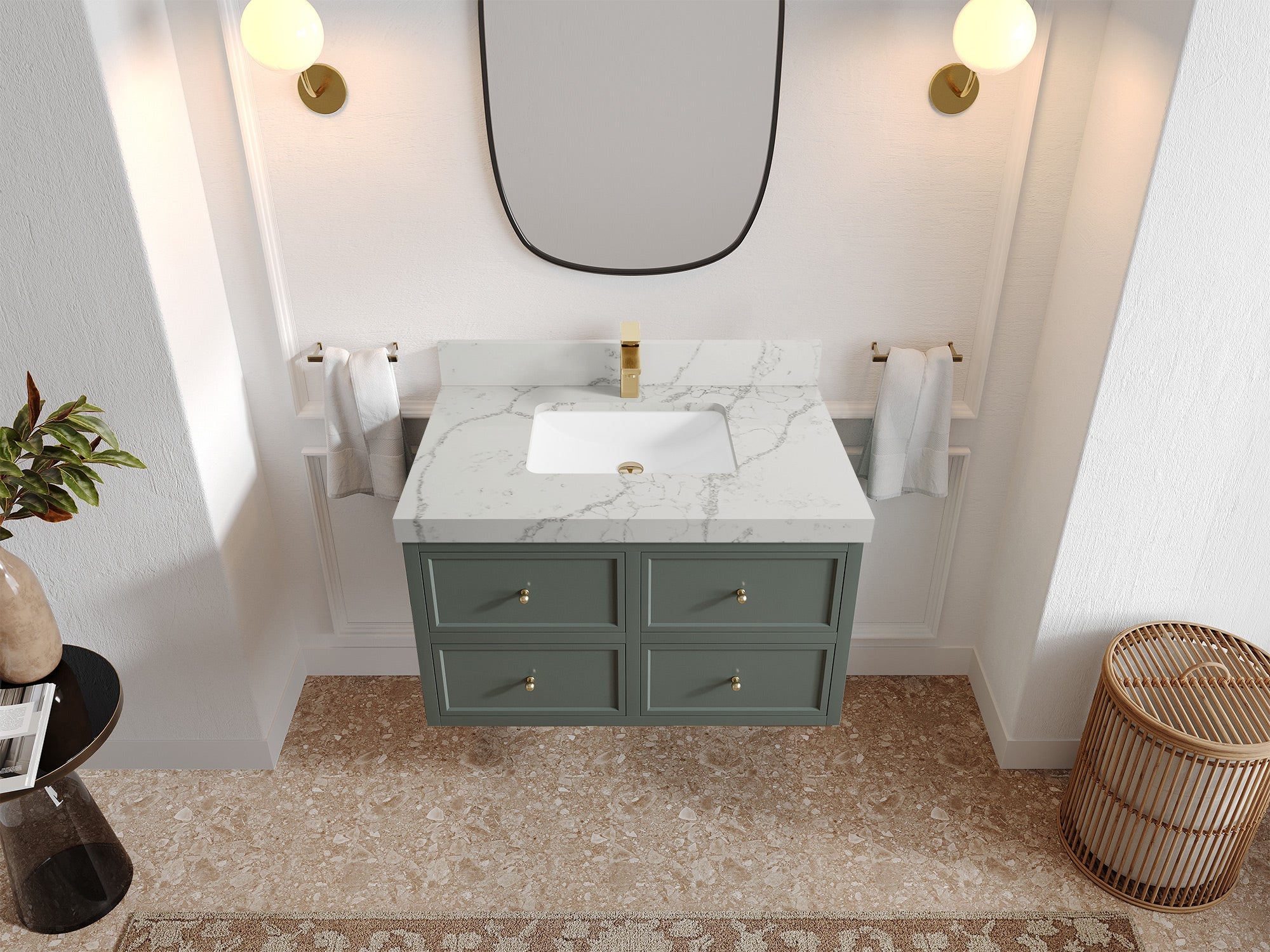 Roswell Floating 36 in. W x 22 in. D Center Sink Bathroom Vanity - Willow Bath and Vanity
