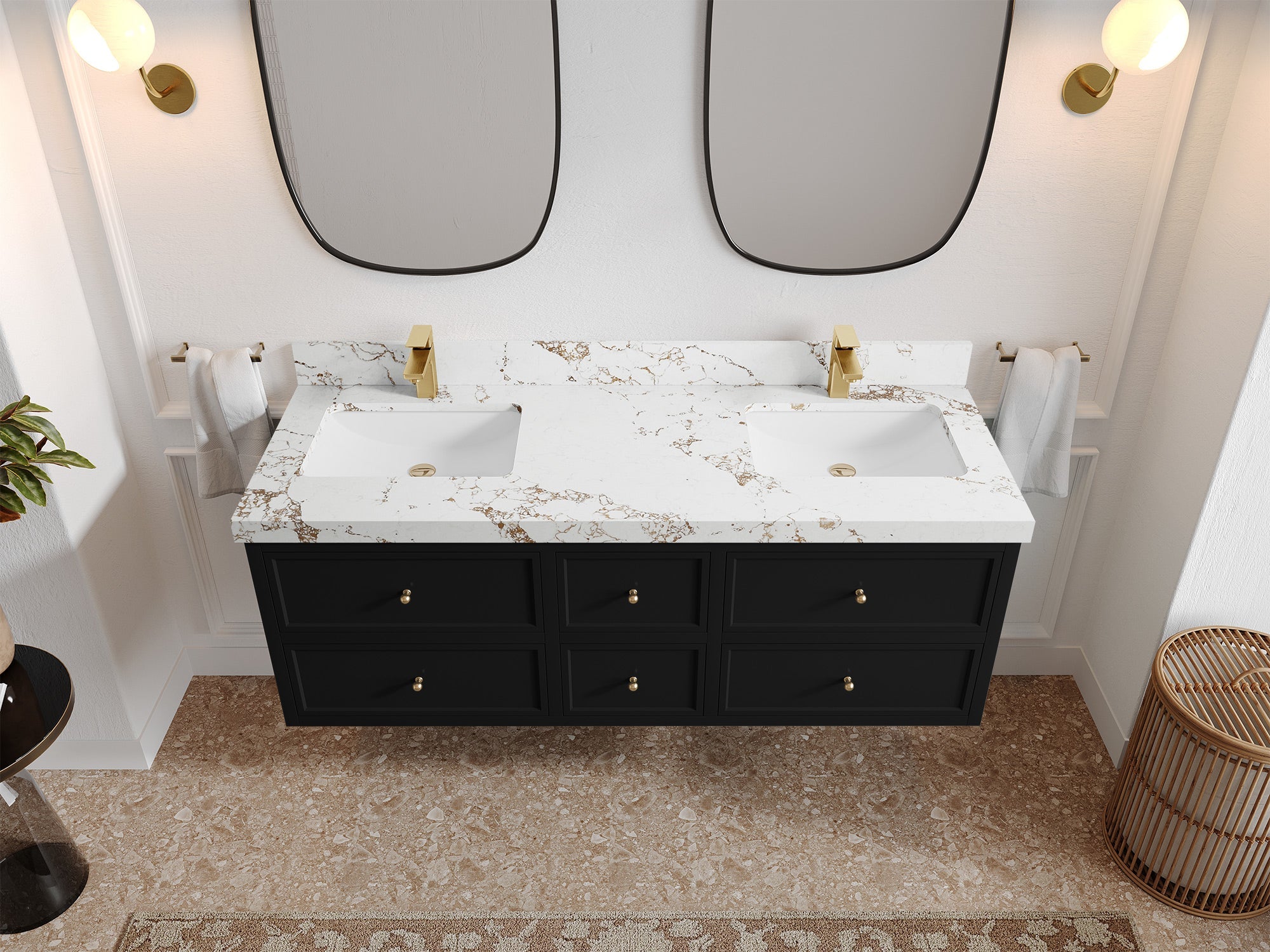 Roswell Floating 60 in. W x 22 in. D Double Sink Bathroom Vanity - Willow Bath and Vanity