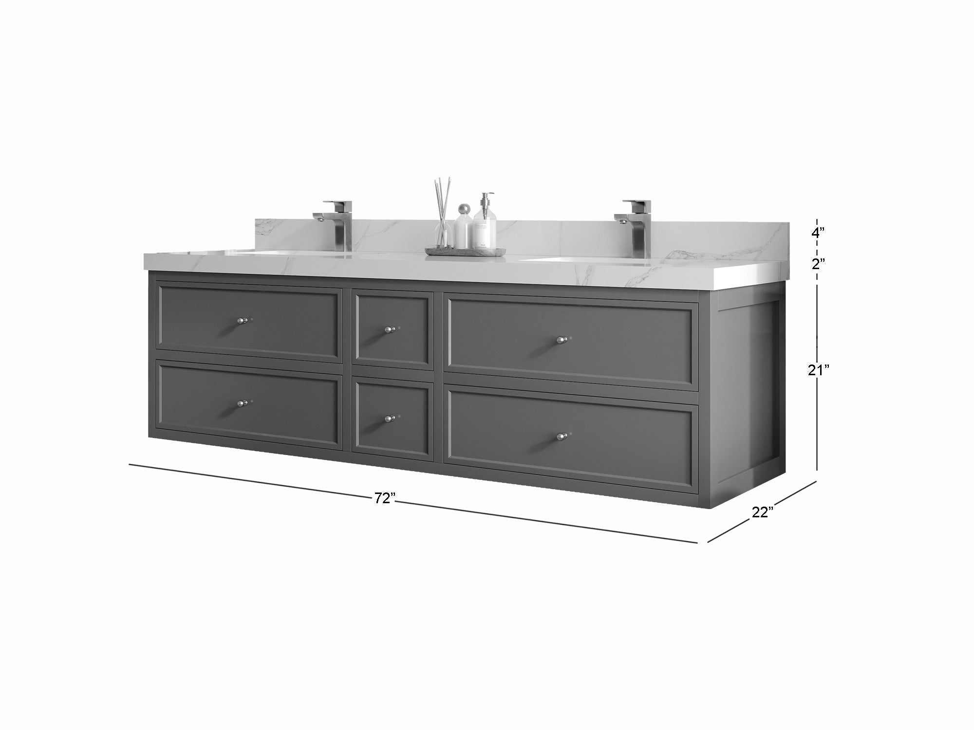 Roswell Floating 72 in. W x 22 in. D Double Sink Bathroom Vanity - Willow Bath and Vanity