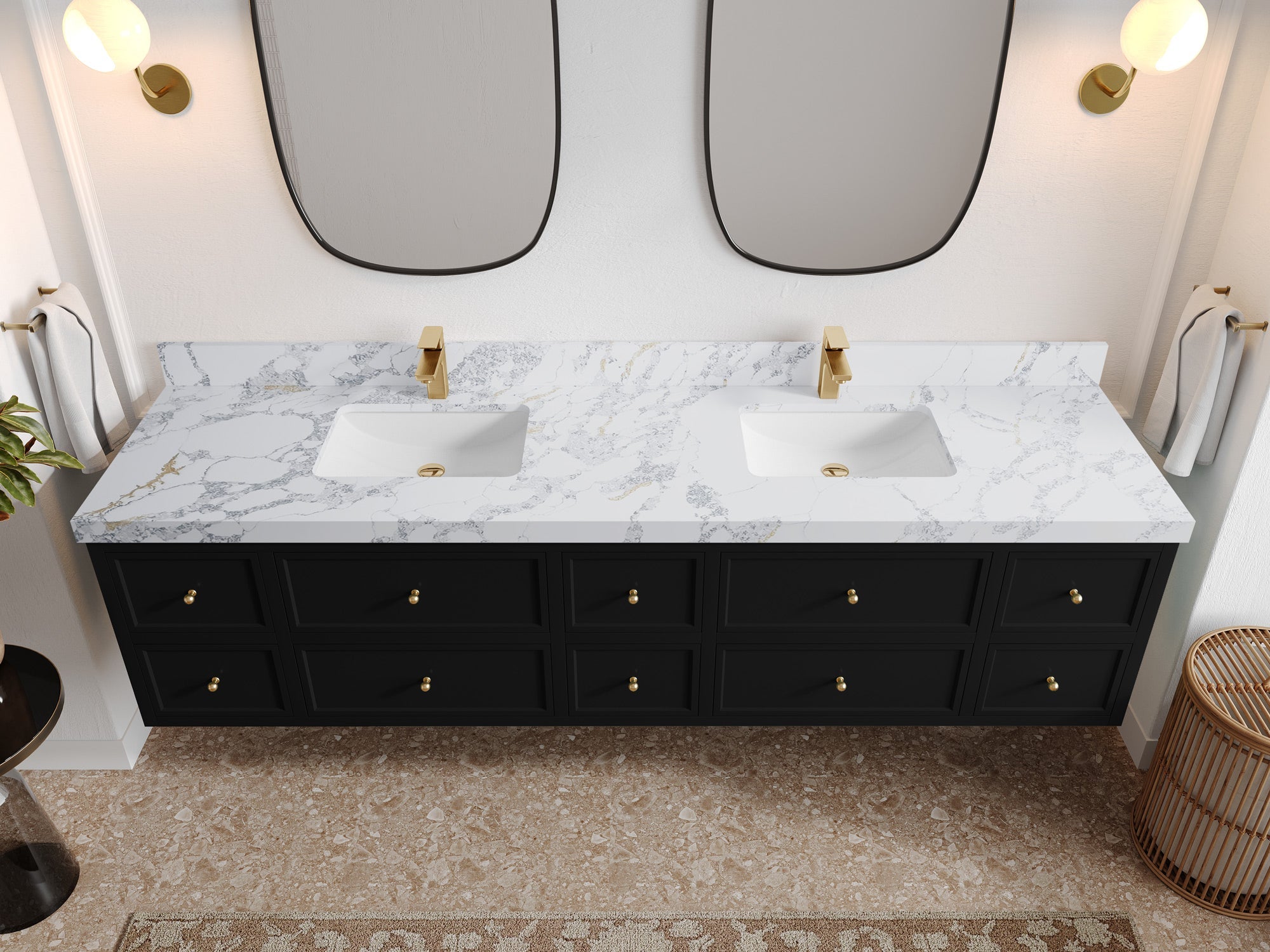 Roswell Floating 84 in. W x 22 in. D Double Sink Bathroom Vanity - Willow Bath and Vanity