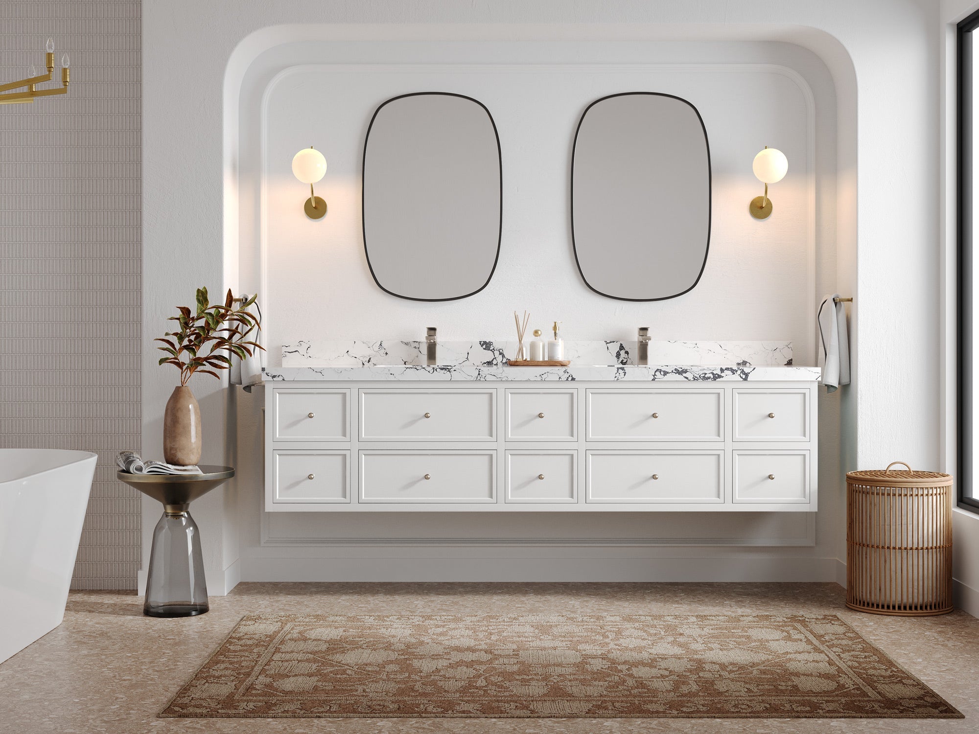 Roswell Floating 84 in. W x 22 in. D Double Sink Bathroom Vanity - Willow Bath and Vanity