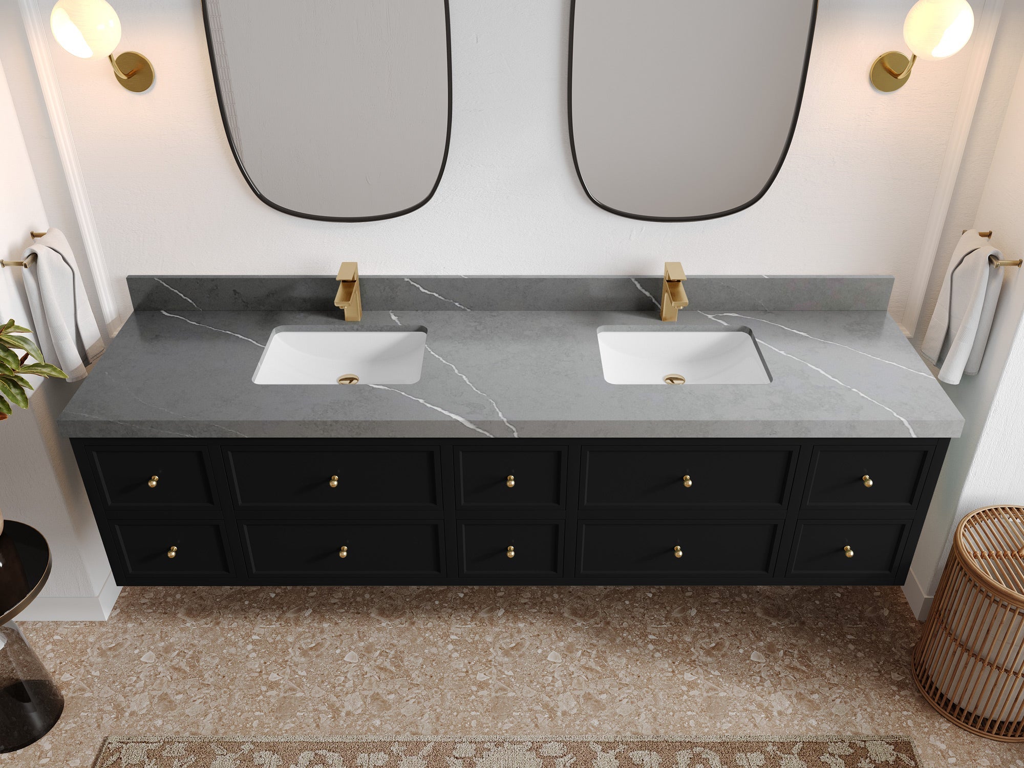 Roswell Floating 84 in. W x 22 in. D Double Sink Bathroom Vanity - Willow Bath and Vanity