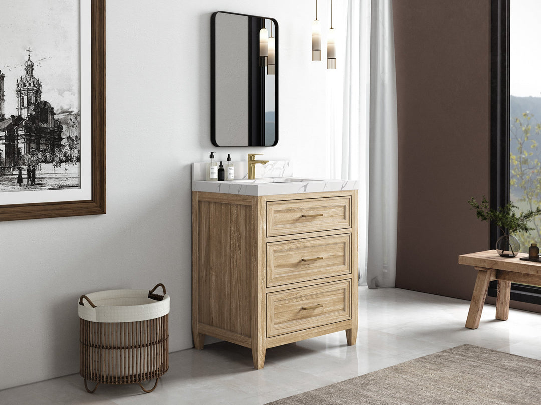 Santa Monica Teak Wood 30 in. W x 22 in. D Single Sink Bathroom Vanity - Willow Bath and Vanity