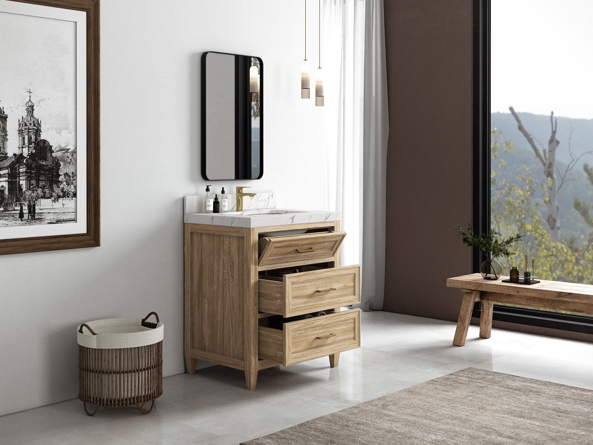 Santa Monica Teak Wood 30 in. W x 22 in. D Single Sink Bathroom Vanity - Willow Bath and Vanity