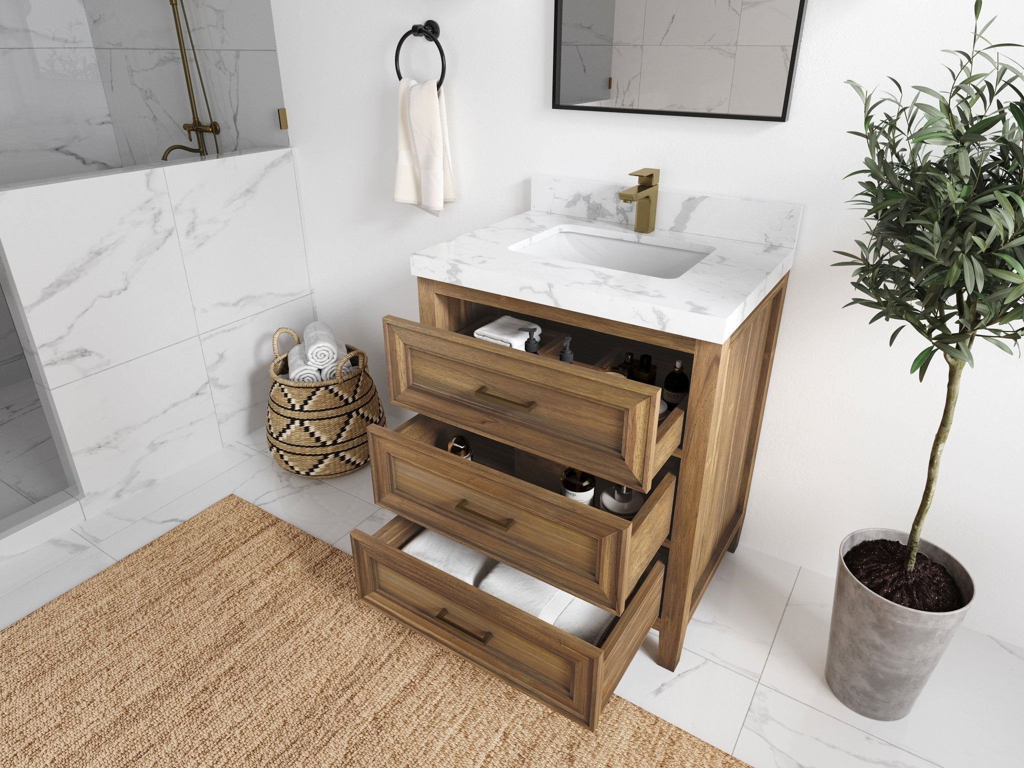 Santa Monica Teak Wood 30 in. W x 22 in. D Single Sink Bathroom Vanity - Willow Bath and Vanity