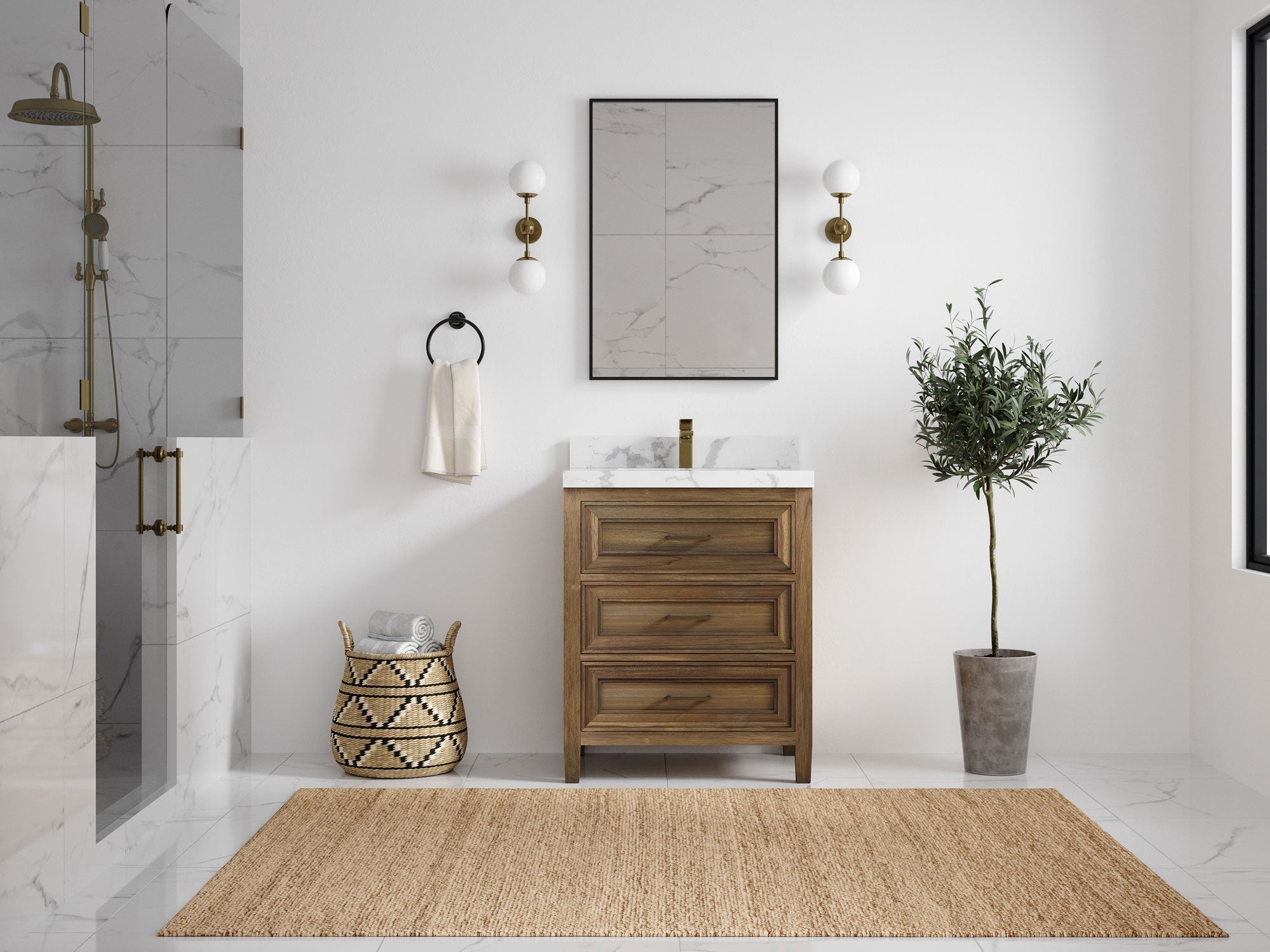 Santa Monica Teak Wood 30 in. W x 22 in. D Single Sink Bathroom Vanity - Willow Bath and Vanity