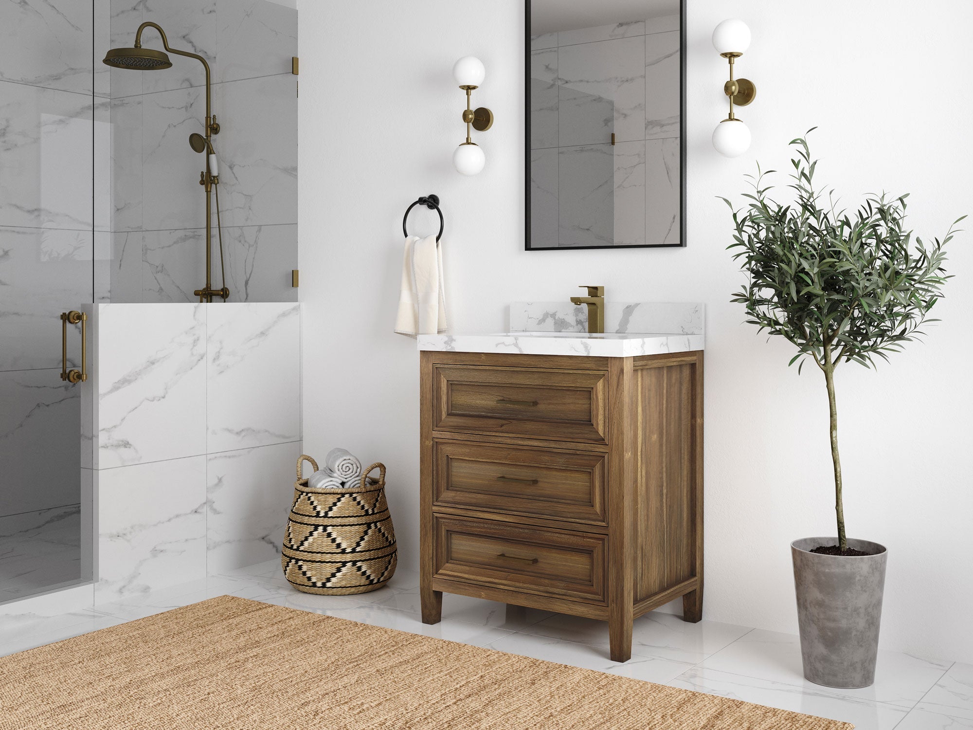 Santa Monica Teak Wood 30 in. W x 22 in. D Single Sink Bathroom Vanity - Willow Bath and Vanity