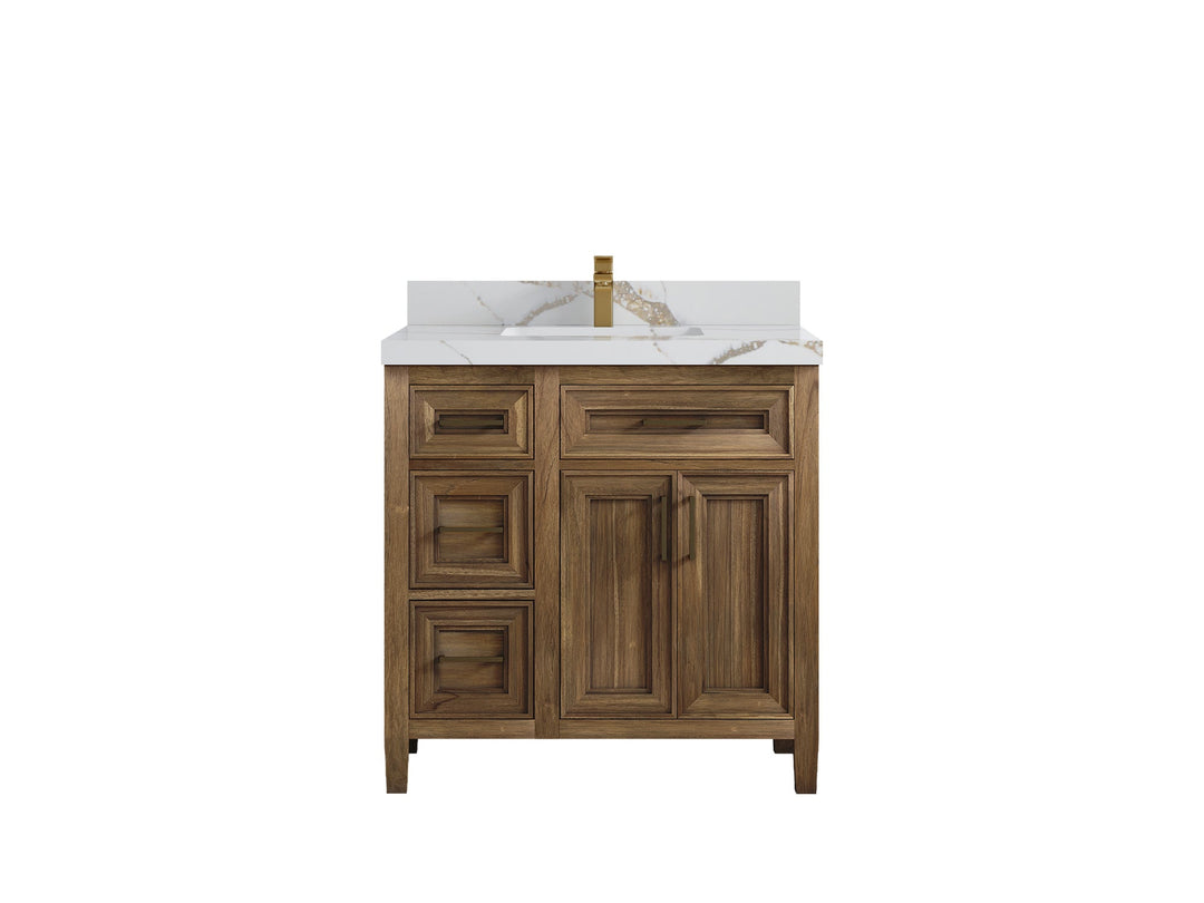 Santa Monica Teak Wood 36 in. W x 22 in. D Center Sink Bathroom Vanity - Willow Bath and Vanity