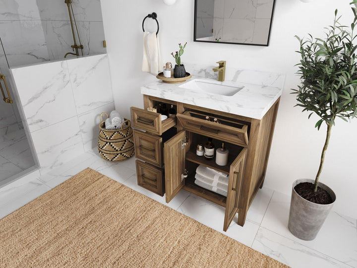 Santa Monica Teak Wood 36 in. W x 22 in. D Center Sink Bathroom Vanity - photo 3