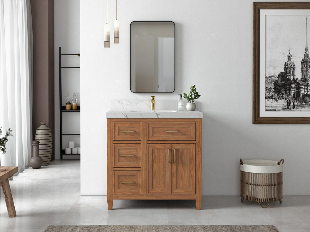 Santa Monica Teak Wood 36 in. W x 22 in. D Center Sink Bathroom Vanity - Willow Bath and Vanity