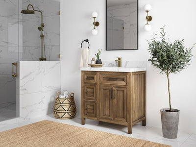 Santa Monica Teak Wood 36 in. W x 22 in. D Center Sink Bathroom Vanity - Willow Bath and Vanity
