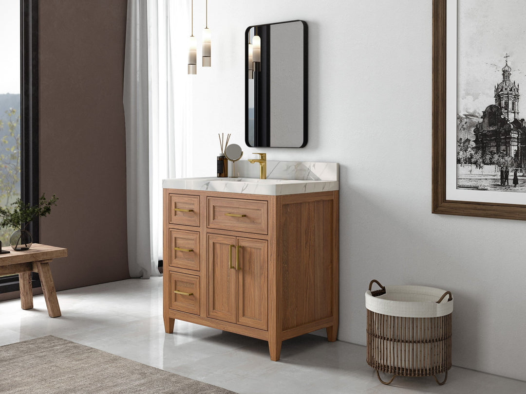 Santa Monica Teak Wood 36 in. W x 22 in. D Center Sink Bathroom Vanity - Willow Bath and Vanity
