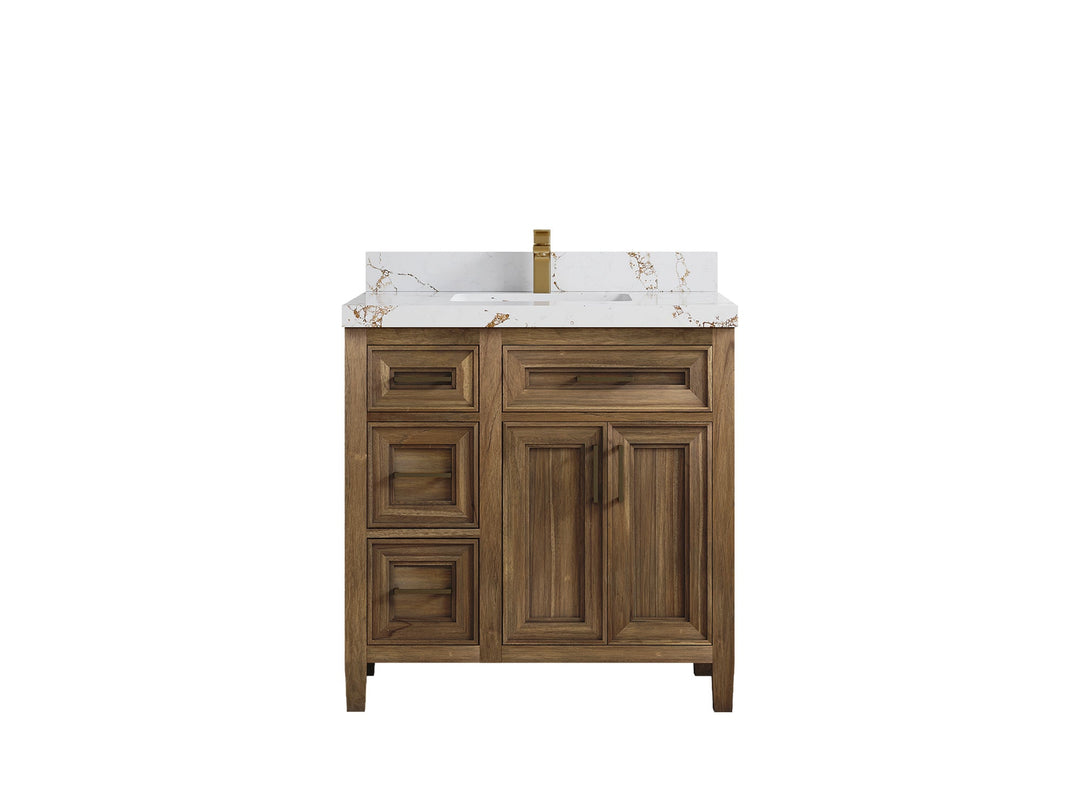 Santa Monica Teak Wood 36 in. W x 22 in. D Center Sink Bathroom Vanity - Willow Bath and Vanity