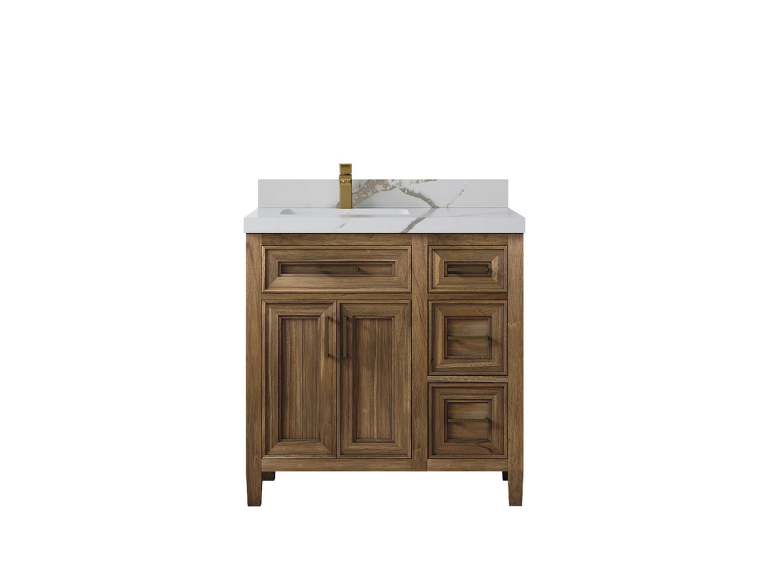 Santa Monica Teak Wood 36 in. W x 22 in. D Left Offset Sink Bathroom Vanity - Willow Bath and Vanity