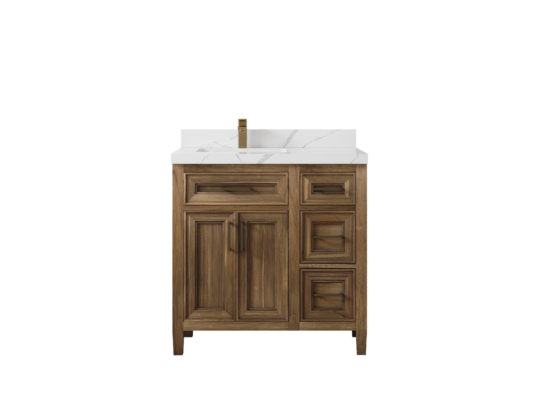 Santa Monica Teak Wood 36 in. W x 22 in. D Left Offset Sink Bathroom Vanity - Willow Bath and Vanity